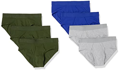 Amazon Essentials Men's Cotton Jersey Brief (Available in Big & Tall), Pack of 7, Dark Olive/Royal Blue/Grey Heather, Large