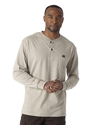 Wrangler RIGGS Workwear Men’s Long Sleeve Henley, Oatmeal Heather, 2X-Large