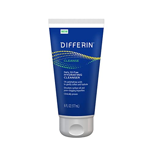 Differin Facial Cleanser, Daily Oil Free Hydrating Face Wash by the makers of Differin Gel, Gentle Skin Care for Acne Prone Skin, PHAs, 6 Oz.