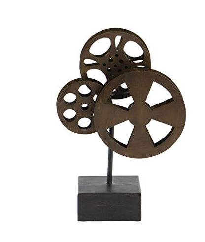 Deco 79 Metal Film Reels Sculpture, 11" x 5" x 16", Brown