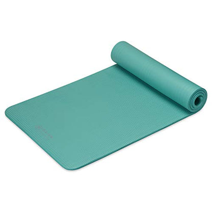 Gaiam Essentials Thick Yoga Mat Fitness & Exercise Mat With Easy-Cinch Carrier Strap, Teal, 72"L X 24"W X 2/5 Inch Thick