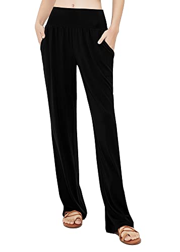 Urban CoCo Women's Comfy Yoga Pants Casual Wide Leg Sweatpants High Waist Stretch Trousers with Pockets (Black, S)