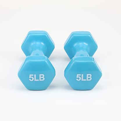 Amazon Basics Vinyl Hexagon Workout Dumbbell Hand Weight, 5 Pounds, Set of 2, Light Blue