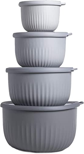 COOK WITH COLOR Prep Bowls with Lids- Deep Mixing Bowls Nesting Plastic Small Mixing Bowl Set with Lids (Grey Ombre)