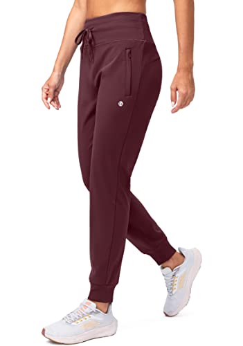 G Gradual Women's Fleece Lined Joggers High Waisted Water Resistant Thermal Winter Sweatpants Running Hiking Pockets(Wine, S)