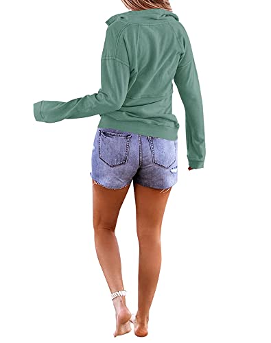 Floral Find Women's Long Sleeve Lapel Half Zip Up Sweatshirt Solid Stylish Loose Fit Casual Pullover Tops (Sage, XX-Large)