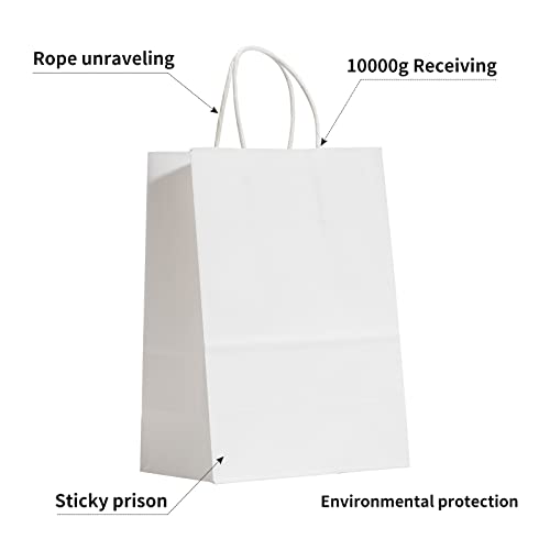 RACETOP White Paper Bags with Handles Bulk 8"x4.5"x10.8" 100Pcs Gift Bags Medium Size, White Gift Bags with Handles, Gift Bags Bulk, Retail Bags, Party Bags, Shopping Bags, Merchandise Bags