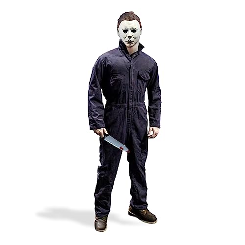 Michael Myers Costume with Blood Knife Halloween Cosplay Michael Myers Jumpsuit for Adult Perfect Match Michael Myers Mask (Large)