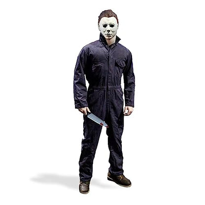Michael Myers Costume with Blood Knife Halloween Cosplay Michael Myers Jumpsuit for Adult Perfect Match Michael Myers Mask (Large)