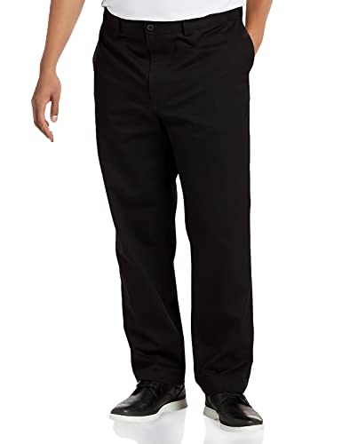 DXL Big and Tall Essentials Flat-Front Twill Pants, Black, 44W X 28L