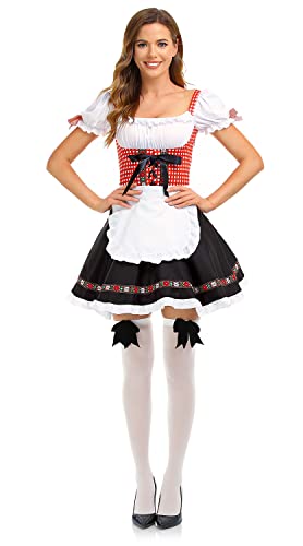 HiZiTi Oktoberfest Costumes Women Dirndl Dresses 2Pcs German Dresses for Oktoberfest Festival Bavarian Costume Beer Carnival S