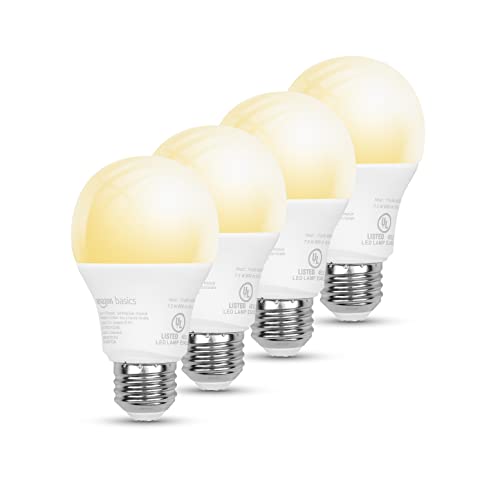 Amazon Basics Smart A19 LED Light Bulb, Dimmable Soft White, 2.4 GHz Wi-Fi, 60W Equivalent 800LM, Works with Alexa Only, 4-Pack, Certified for Humans
