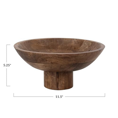 Bloomingville Mango Wood Footed, Walnut Finish Bowl, 12" L x 12" W x 5" H, Brown