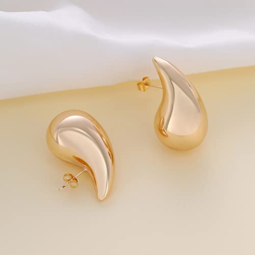 Ascona Earring Dupes Chunky Gold Hoop Earrings for Women Girl, Lightweight Drop Teardrop Dangle Earrings Fashion Trendy Tear Drop Hypoallergenic Jewelry (Gold)