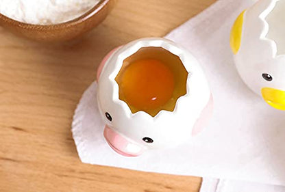 LuoCoCo Cute Egg Separator, Ceramics Vomiting Chicken Egg Yolk White Separator, Practical Household Small Egg Filter Splitter, Kitchen Gadget Baking Assistant Tool, Dishwasher Safe (Yellow)