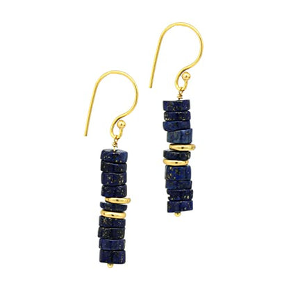 Gempires Natural Lapis Lazuli Heishi Beads With Spacers Earring, Healing Crystals, September Birthstone, Gift for Her, Handmade Jewelry (Lapis Lazuli)