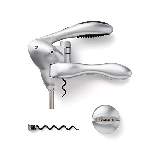 Rabbit Original Lever Corkscrew Wine Opener with Foil Cutter and Extra Spiral (Silver)