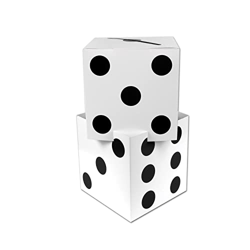 Beistle Three Dimensional Dice Stacking Centerpiece Casino Party Decorations, 17" x 9", White/Black, 2 Piece