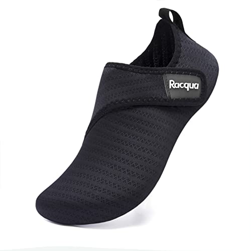 Racqua Water Shoes Quick-Dry Barefoot Aqua Socks for Men Yoga Excerise Beach Swim Lightweight Shoes Black 9-10