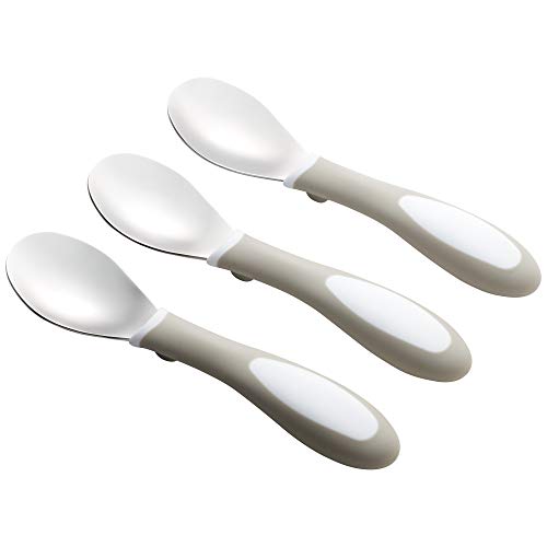 ECR4Kids My First Meal Pal Toddler Spoons-Free and Dishwasher Safe Utensils for Babies and Kids, Children's Flatware for Self-Feeding, White/Light Grey (3-Pack)