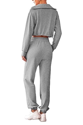 PRETTYGARDEN Women's 2 Piece Tracksuit Outfits Long Sleeve Zip Up Sweatshirt Drawstring Sweatpants Lounge Set (Grey,Medium)