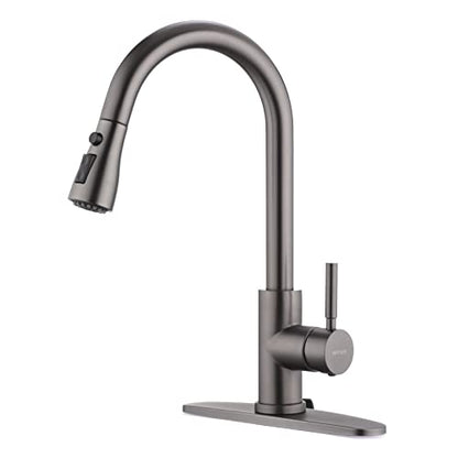 Black Stainless Kitchen Faucet with Pull Down Sprayer WEWE, Single Handle Commercial Modern RV Laundry Stainless Steel Sink Faucet