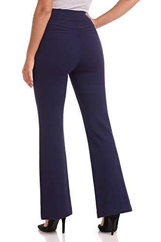 Rekucci Women's Secret Figure High Waist Knit Pull-On Flared Pant (14 Short, Navy)