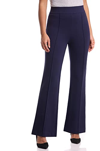 Rekucci Women's Secret Figure High Waist Knit Pull-On Flared Pant (14 Short, Navy)