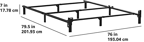 Amazon Basics Metal Bed Frame, 9-Leg Base for Box Spring and Mattress, King, Tool-Free Easy Assembly, Black, 79.5" L x 76" W x 7" H