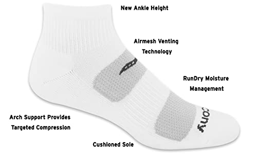 Saucony mens Multi-pack Mesh Ventilating Comfort Fit Performance Quarter (6 & 12 Pairs) Running Socks, White (12 Pairs), Shoe Size 8-12 US