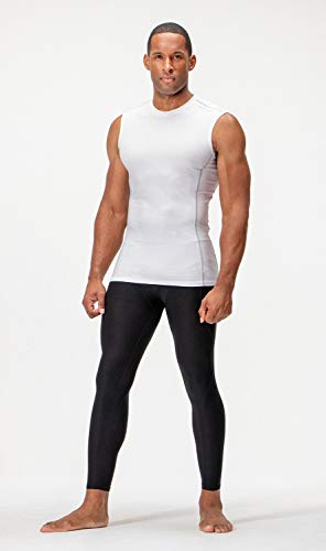 DEVOPS 3 Pack Men's Athletic Compression Shirts Sleeveless (Large, White 3Pack)