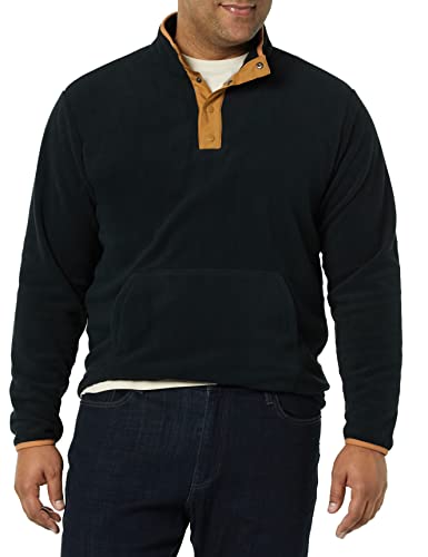 Amazon Essentials Men's Snap-Front Pullover Polar Fleece Jacket, Black Camel Color Block, Large