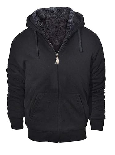 Sweatshirts for Men Zipper Hoodie, Fleece Lining Sweater Jacket Black Large