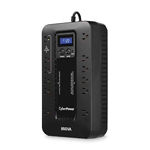 CyberPower EC850LCD Ecologic Battery Backup & Surge Protector UPS System, 850VA/510W, 12 Outlets, ECO Mode, Compact, Uninterruptible Power Supply