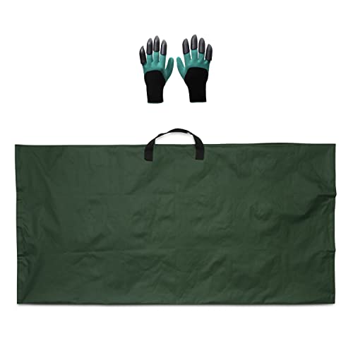 RUAFOX Garden Leaf Tarp With Handles Converts Into Reusable Yard Waste Bag 56.5” L x 56“ W - Comes With Claw Garden Gloves