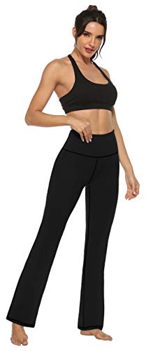 AFITNE Yoga Pants for Women Bootcut Pants with Pockets High Waisted Workout Bootleg Yoga Pants Tall Long Athletic Gym Pants Black - L