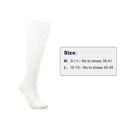 Long Embroidered German Bavarian Socks Lederhosen Socks for Traditional Oktoberfest Outfit Costume Trachten (White, L)