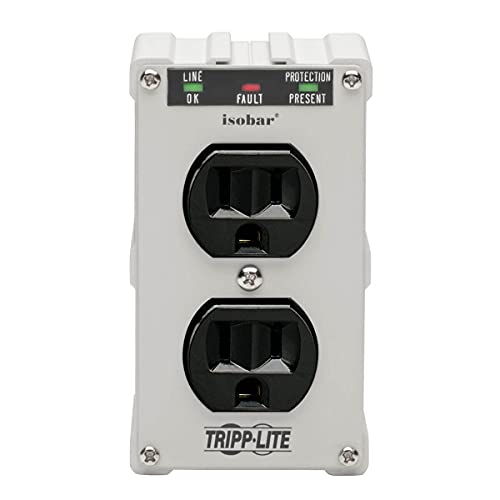 Tripp Lite Isobar 2 Outlet Surge Protector Power Strip, Direct Plug In, Metal, Lifetime Limited Warranty & Dollar 10,000 Insurance (ISOBLOK2-0), White