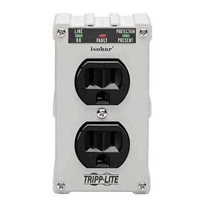 Tripp Lite Isobar 2 Outlet Surge Protector Power Strip, Direct Plug In, Metal, Lifetime Limited Warranty & Dollar 10,000 Insurance (ISOBLOK2-0), White