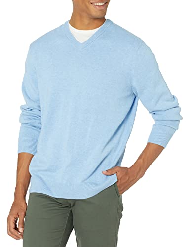 Amazon Essentials Men's V-Neck Sweater (Available in Big & Tall), Light Blue Heather, Large