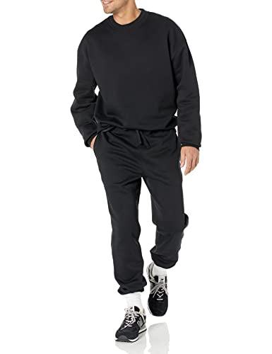 Amazon Essentials Men's Oversized-Fit Crewneck Sweatshirt (Available in Big & Tall), Black, Large