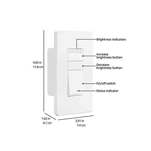 Amazon Basics Single Pole Smart Dimmer Switch, Neutral Wire Required, 2.4 Ghz WiFi, Works with Alexa, White