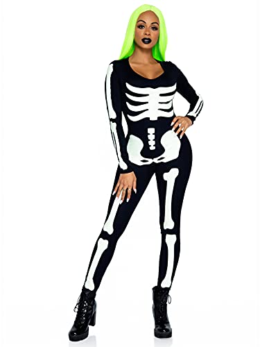 Leg Avenue Women's Glow in The Dark Skeleton Halloween Costume, Black/White, Medium