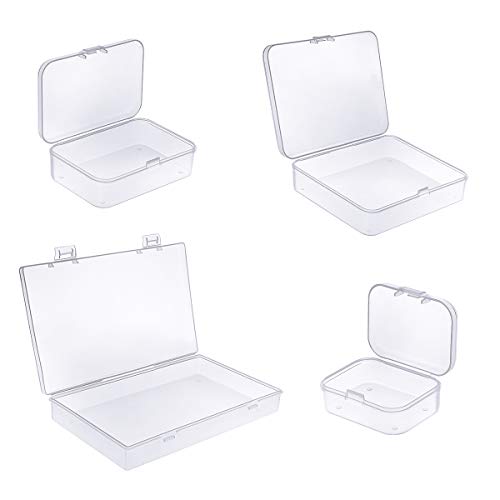 Goodma 24 Pieces Mixed Sizes Rectangular Empty Mini Clear Plastic Organizer Storage Box Containers with Hinged Lids for Small Items and Other Craft Projects