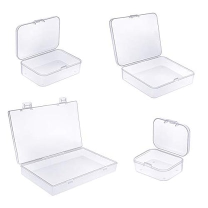 Goodma 24 Pieces Mixed Sizes Rectangular Empty Mini Clear Plastic Organizer Storage Box Containers with Hinged Lids for Small Items and Other Craft Projects