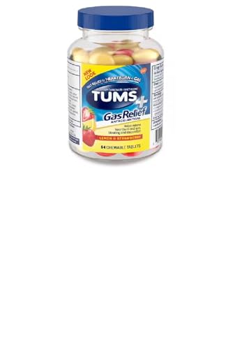TUMS Chewy Bites Chewable Antacid Tablets with Gas Relief, Lemon & Strawberry - 54 Count