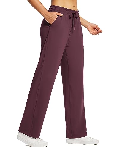 BALEAF Women's Straight Leg Sweatpants Wide Leg Athletic Lounge Pants Pockets Stretch Soft Workout Red Size M