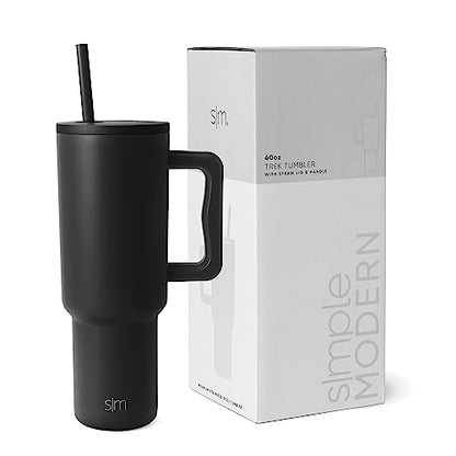 Simple Modern 40 oz Tumbler with Handle and Straw Lid | Insulated Cup Reusable Stainless Steel Water Bottle Travel Mug Cupholder Friendly | Gifts for Women Him Her | Trek Collection | Midnight Black