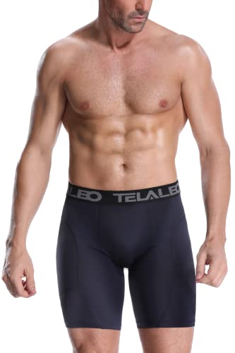 TELALEO 5 Pack Compression Shorts for Men Spandex Sport Shorts Athletic Workout Running Performance Baselayer Underwear Black/Double Blue/Double Gray L