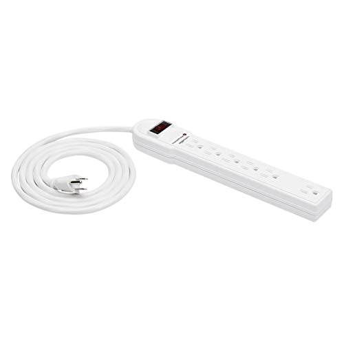 Amazon Basics Rectangular 6-Outlet Surge Protector Power Strip, 6-Foot Long Cord, 790 Joule - White